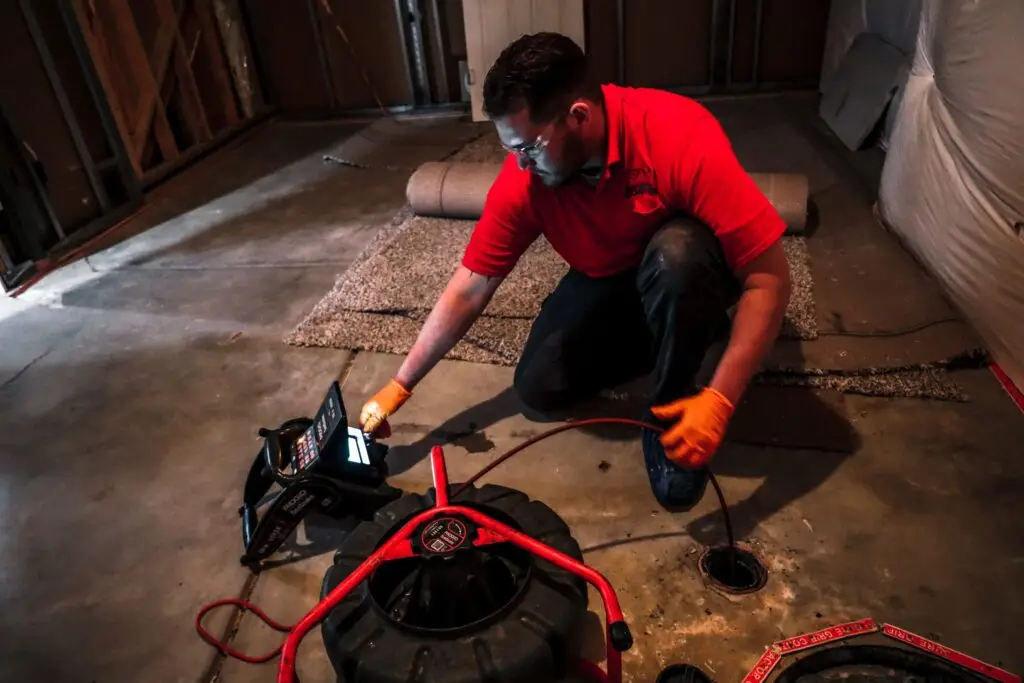 Technician performing drain cleaning service in Denver