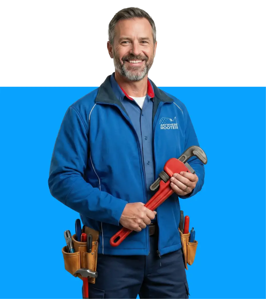 Professional plumber holding tools, representing plumbing repair, drain cleaning, and residential maintenance services.
